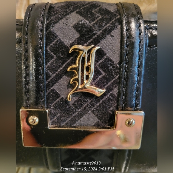 L.A.M.B. Gwen Stefani Leather Wallet Velour Center Stripe Designer Luxury #44 - Picture 3 of 17